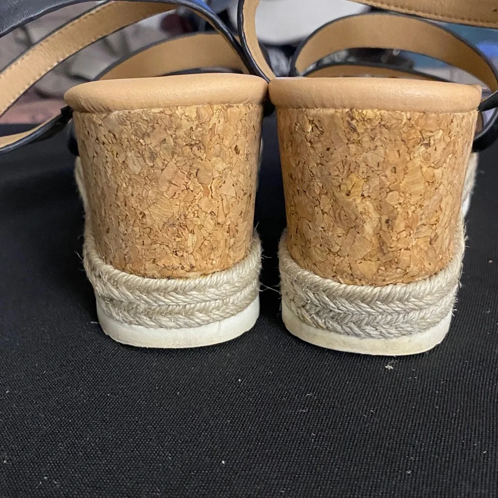 Report ELLA Black Espadrille Wedge cork and Jute‎ wo size 8.5 Sandals. GUC CLEAN